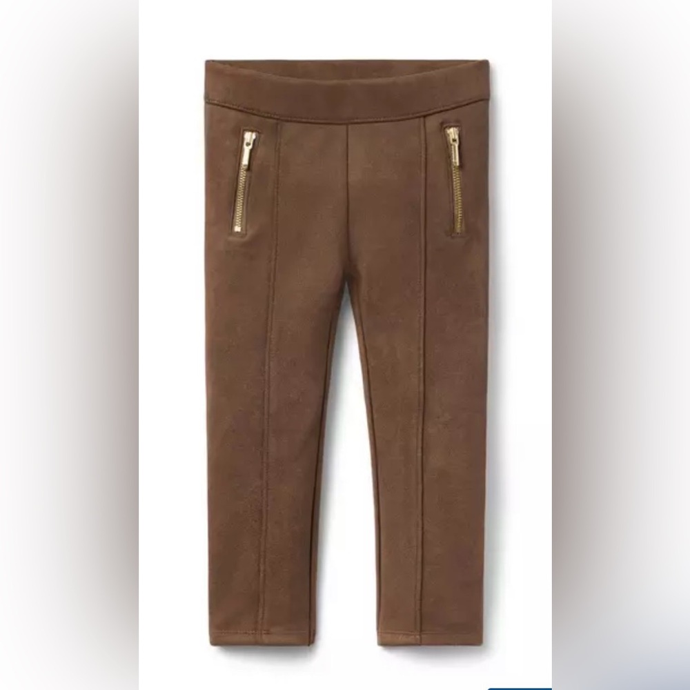 Janie and Jack Brown Suede Leggings with Gold Zippers